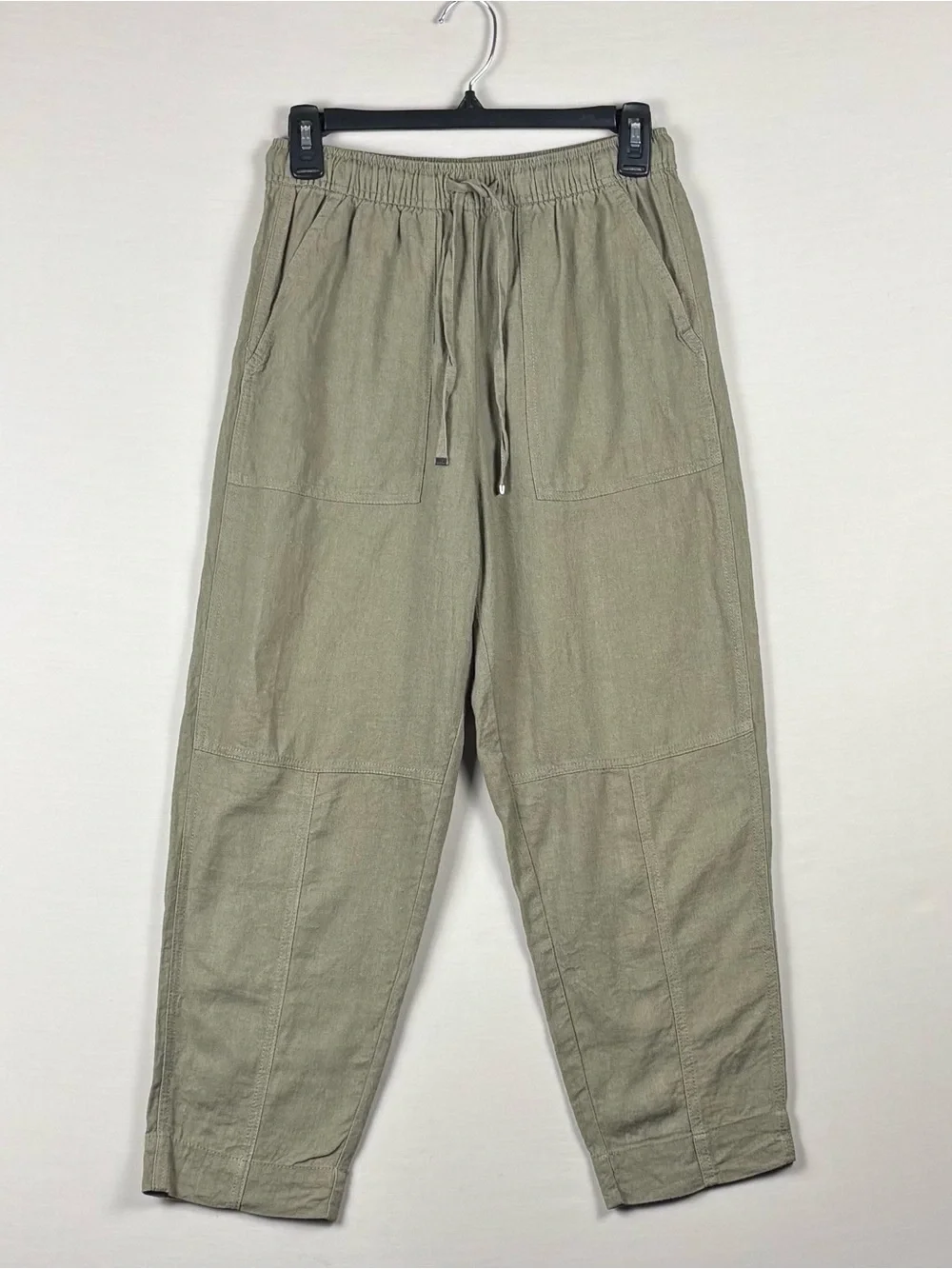 Zara Women’s XS Olive Linen Blend Barrel Pants Elastic Waist Utility Crop